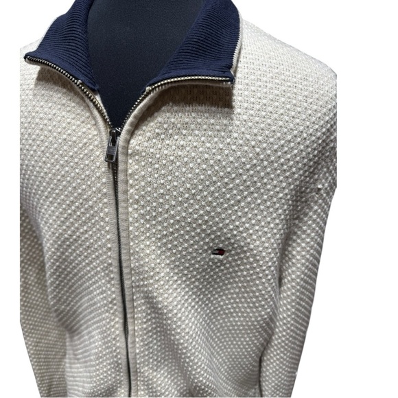 Tommy Hilfiger Men’s Zip-Up Cable Knit Sweater – Oatmeal – Size Large - Picture 2 of 8
